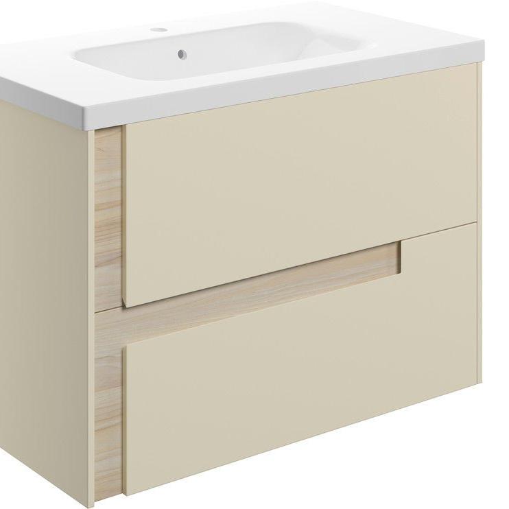 Zane 815mm Wall Hung Basin Unit & White Basin - Matt Cotton & Oak Effect Finish - bathandtile