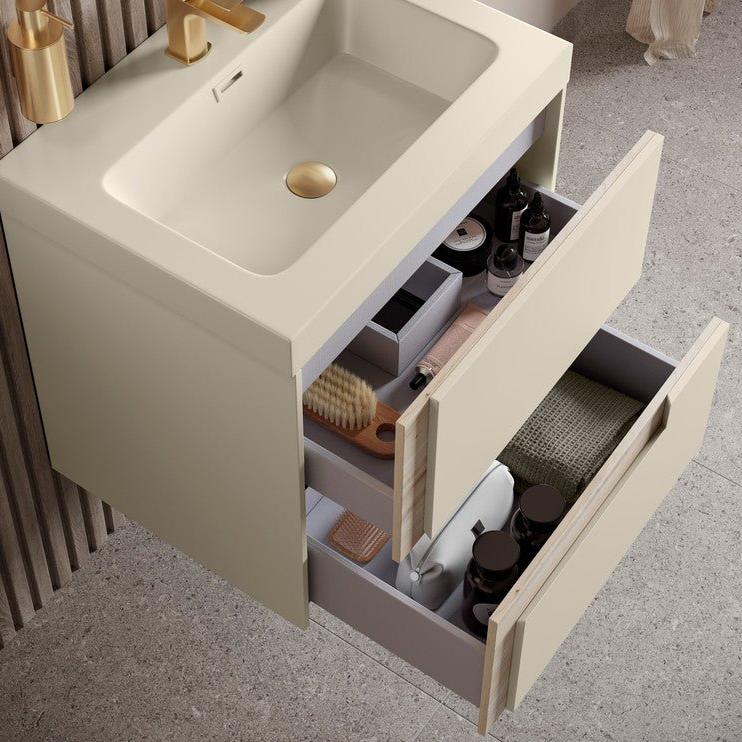 Zane 815mm Wall Hung Basin Unit & White Basin - Matt Cotton & Oak Effect Finish - bathandtile