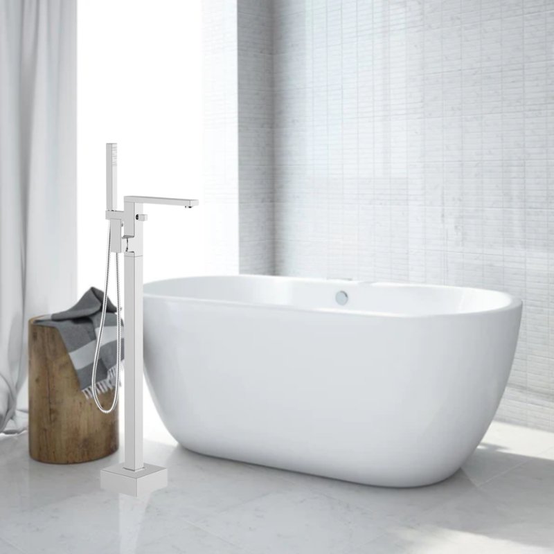 Zara Freestanding Chrome Bath Shower Mixer Tap with Shower Kit - bathandtile