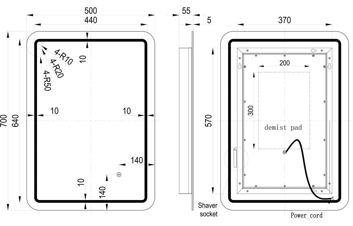 Zoro 500x700mm Rectangle Front-Lit LED Mirror - bathandtile